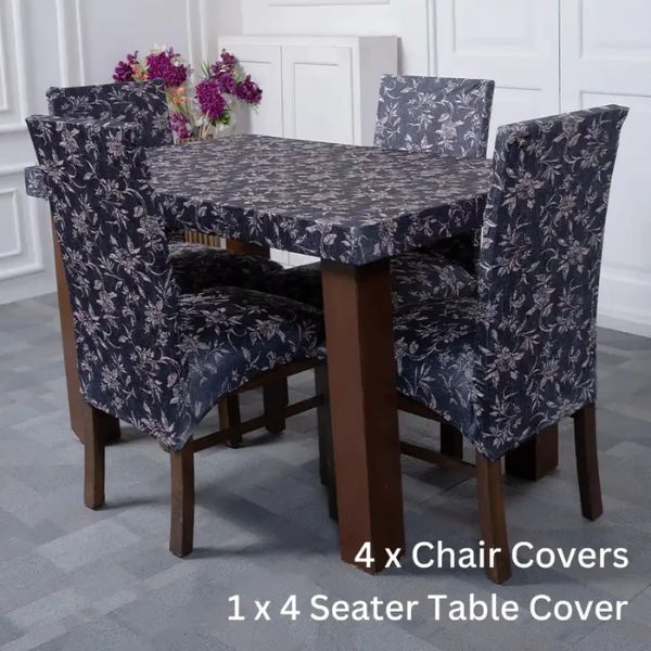 DivineTrendz Exclusive - Black Beige Abstract Elastic Chair & Table Cover