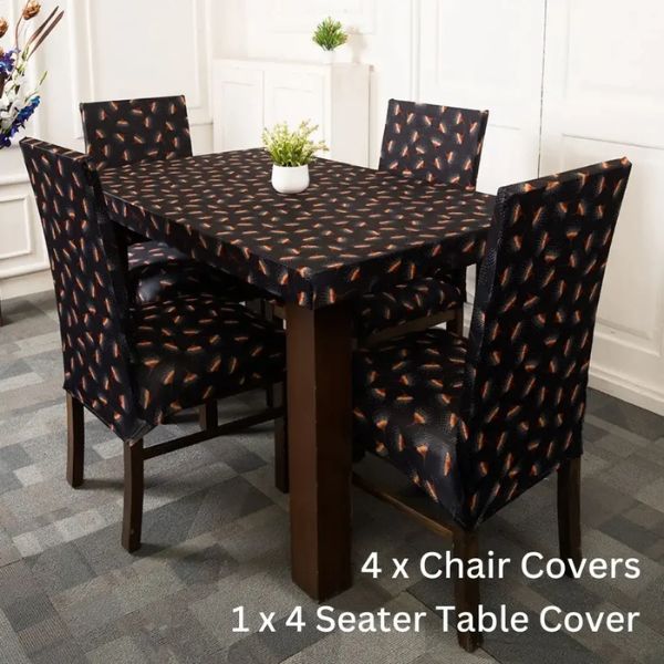 DivineTrendz Exclusive - Black Seamless Flowers Elastic Chair & Table Cover