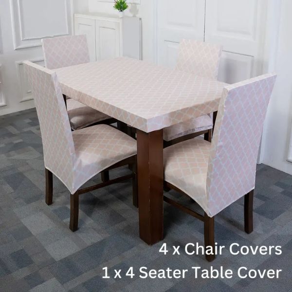 DivineTrendz Exclusive - Cream Diamond Elastic Chair &amp;amp;amp;amp; Table Cover