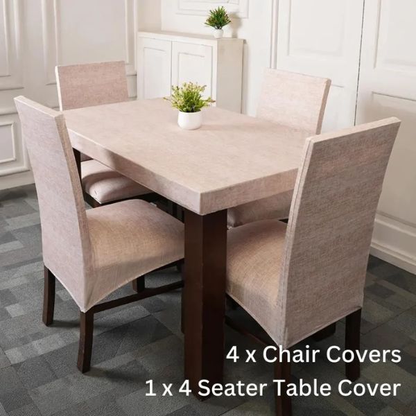 DivineTrendz Exclusive - Cream Juth Elastic Chair &amp;amp; Table Cover