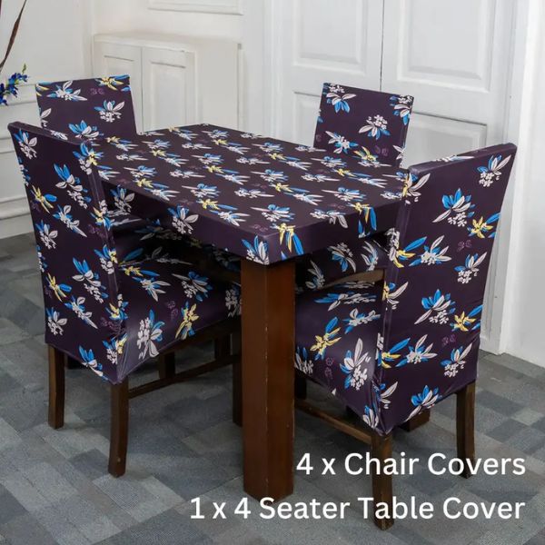 DivineTrendz Exclusive - Floral Print Elastic Chair &amp;amp;amp;amp; Table Covers