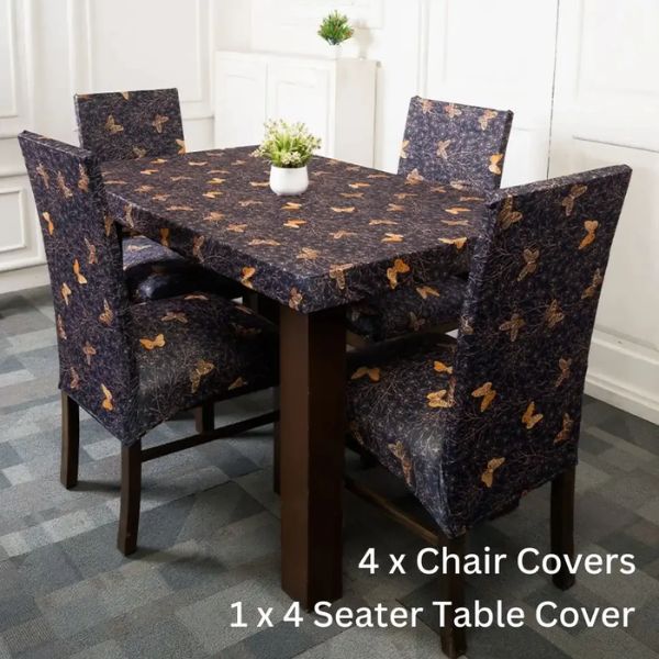 DivineTrendz Exclusive - Golden Butterfly Elastic Chair &amp;amp;amp;amp; Table Cover