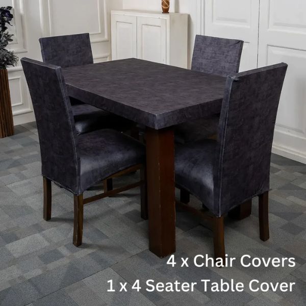 DivineTrendz Exclusive - Gray Velvet Elastic Chair &amp;amp; Table Cover