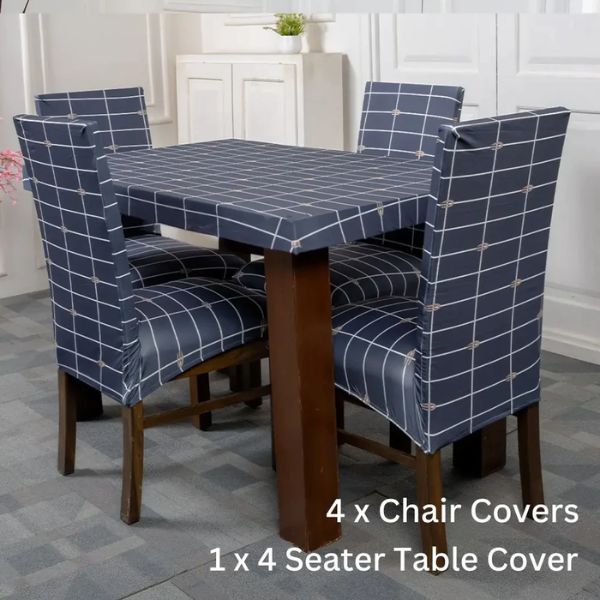 DivineTrendz Exclusive - Gray White Checks Elastic Chair &amp;amp;amp;amp; Table Cover