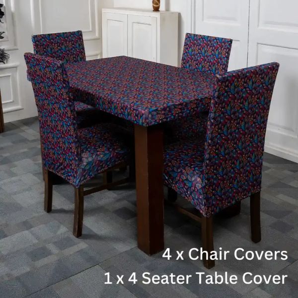 DivineTrendz Exclusive - Multicolored Feather Elastic Chair &amp;amp;amp;amp; Table Cover