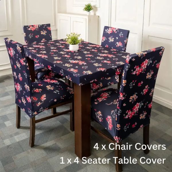DivineTrendz Exclusive - Purple Flower Elastic Chair & Table Cover