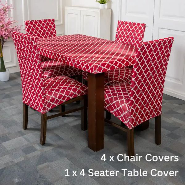 DivineTrendz Exclusive - Red Diamond Elastic Chair And Table Cover