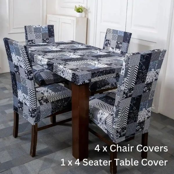 DivineTrendz Exclusive - Snow Cubes Elastic Chair &amp;amp; Table Cover