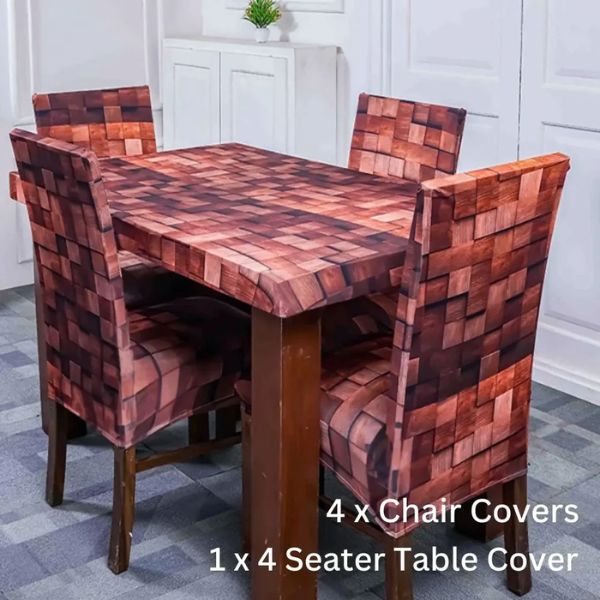 DivineTrendz Exclusive - Wooden Blocks Elastic Chair &amp;amp; Table Cover