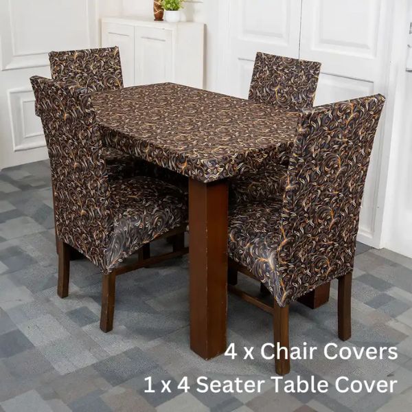 DivineTrendz- Golden &amp;amp; Black Pattern Elastic Chair Table Cover