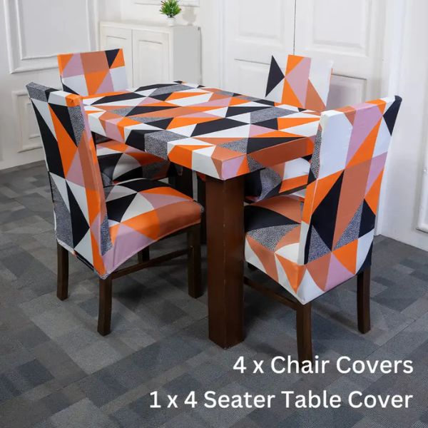 DivineTrendz - Prism Orange Design Elastic Chair Table Cover