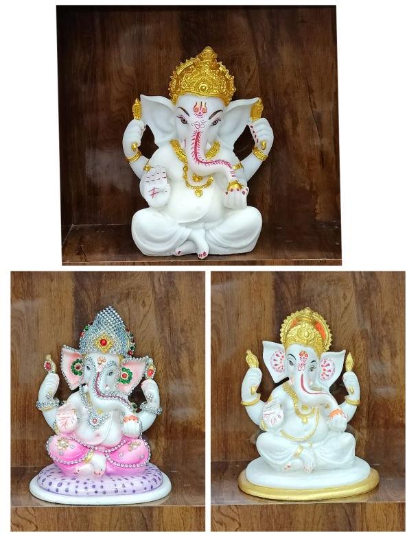 White Marble Dust Ganesha, for temple, Packaging Type : Carton Box