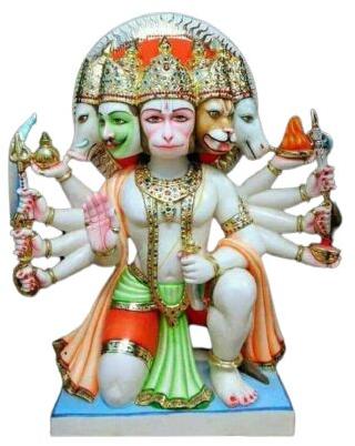 18 Inch Panchmukhi Hanumanji White Marble Statue