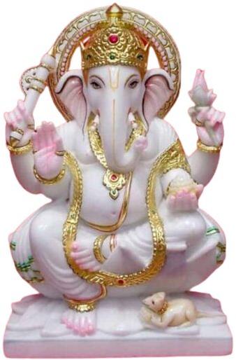 18 Inch White Marble Ganesh Statue, for Gifting, Religious Purpose, Packaging Type : Carton Box