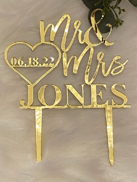Personalized Golden Acrylic Cake Topper
