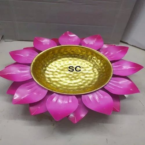Pink Lotus Shape Brass Urli, for Home Decoration, Packaging Type : Box