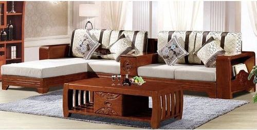 Brown Wooden L Shape Sofa Set, Back Type : Tight Back