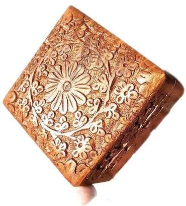 Brown Square Polished Wooden Jewelery Box