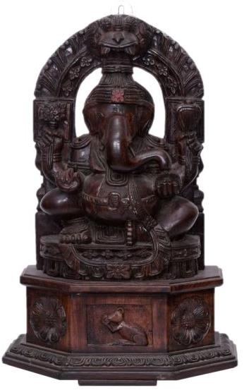 Dark Brown 13x37 Inch Rose Wood Ganesha Statue, for Home, Gifting, Religious Purpose