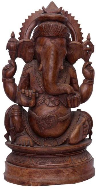 18x37 Inch Rose Wood Ganesha Statue, for Interior Decor, Home, Religious Purpose, Packaging Type : Carton Box