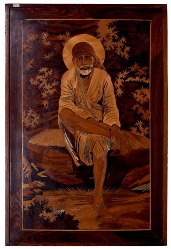 Brown Rectangular Rosewood Sai Baba Wall Painting, for Home Decor