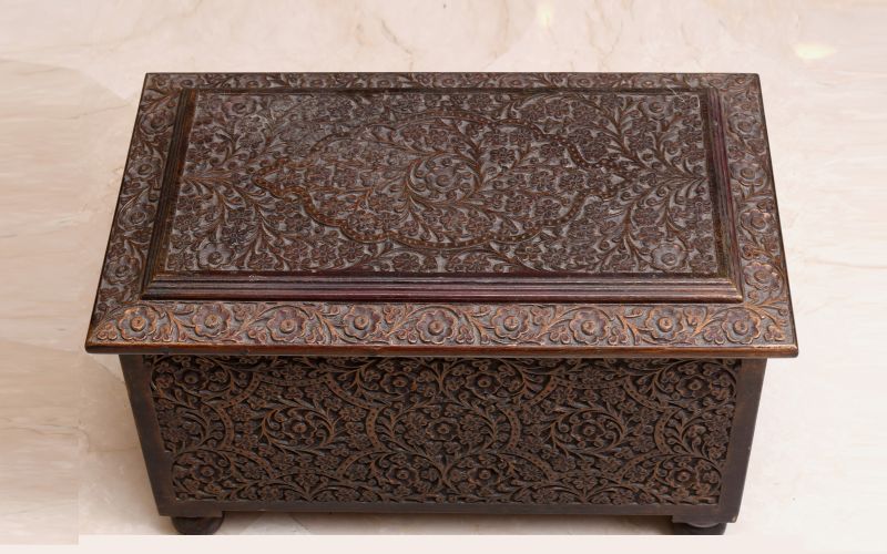 Wooden Brown Flower Carved Box