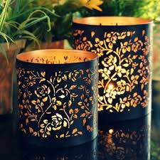 Design Collection Cylinder Cutting Non Polished Iron Votive T-light, For Decoration, Feature : Lightining