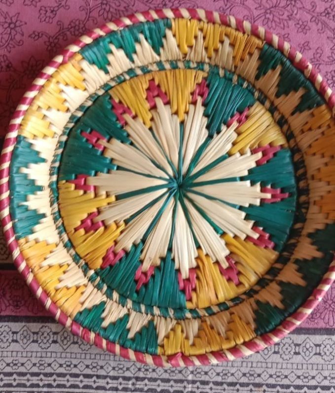 Handcrafted Multicolour Moonj Grass Tray