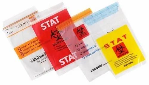 Colour Code Specimen Biohazard Bags, for Commercial, Plastic Type