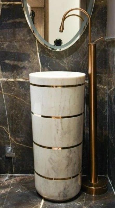 Cylindrical Polished Marble Designer Pedestal Wash Basin, for Home, Hotel, Restaurant, Style : Modern