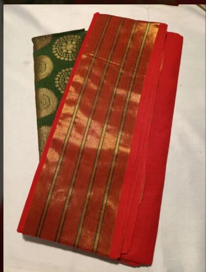 Chily Red With Golden Venkatgiri Cotton Saree