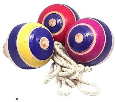 Multicolor Wooden Spinning Lattoo With Thread, for Kids Playing, Feature : Light Weight