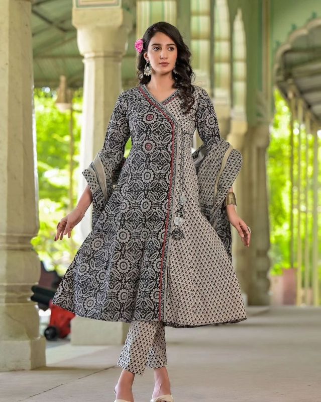 Cotton Angrakha Anarkali Suit Set, Size : Small, Medium, Large