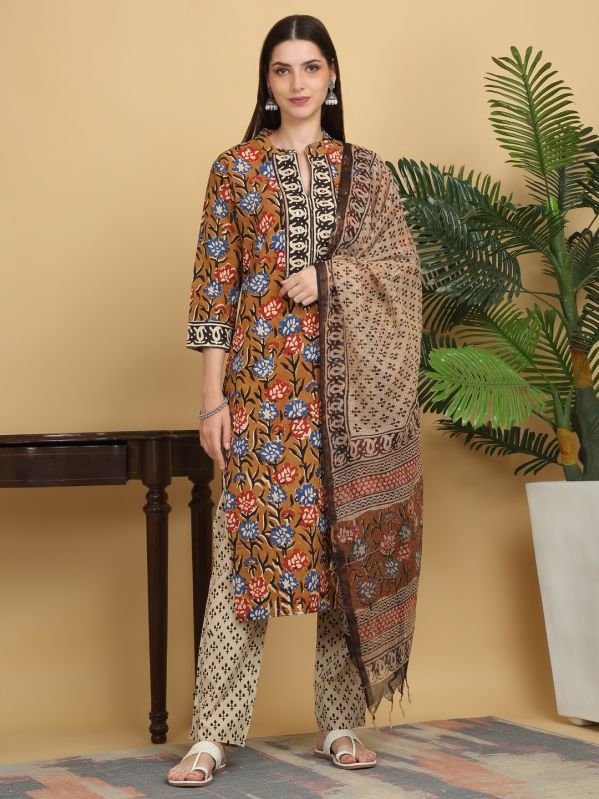 Printed Cotton Kurta and Pant Set with Dupatta