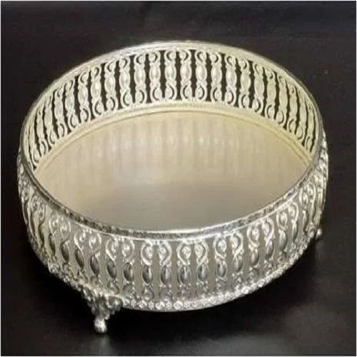 Silver Round Decorative Iron Gold Plated Tray