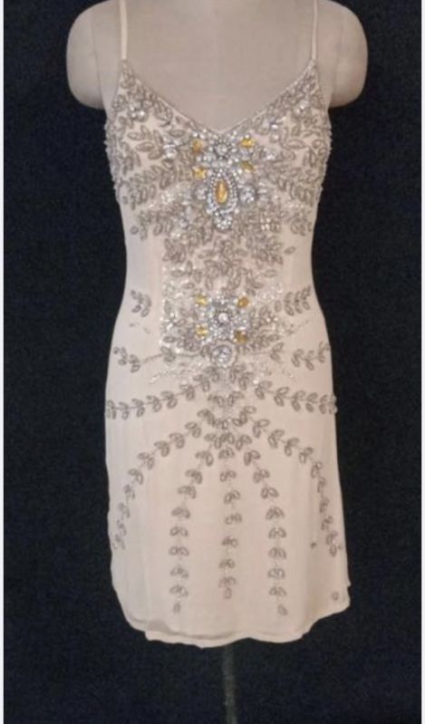 Sleeveless beaded evening dress, Feature : Stone Work, Stitched, Elegant Design