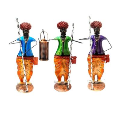Village Men with Lantern Figurine