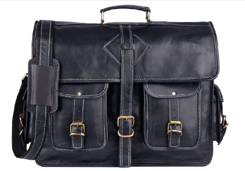 Leather messenger bag, Size : 18W x 13H x 5D Inches