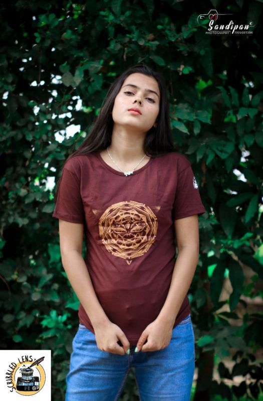 Ladies Brown Mandala Printed T-Shirt