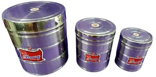 Round Stainless Steel Storage Container, Color : Sliver