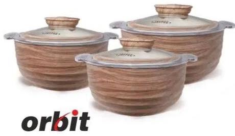 Round Wooden Glass Casserole Set, Color : Brown