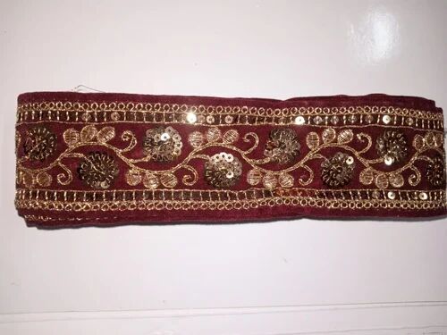 Maroon Velvet Embroidered Lace, Width : 3inch