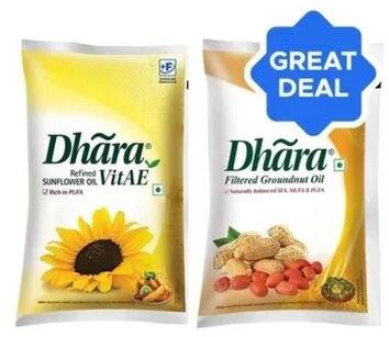 Dhara Refined Sunflower Oil, Packaging Type : Pouched