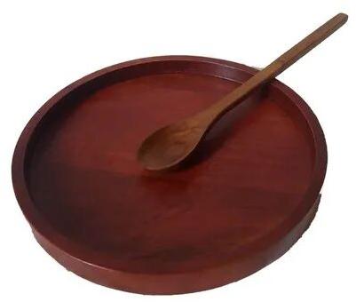 Red Wooden Round Plate Set, Pattern : Plain