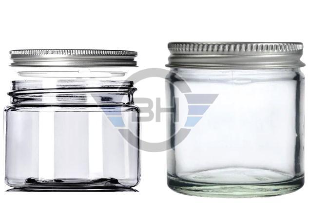 Round Glass Jar With Aluminium Cap, For Cosmetic Storage, Capacity : 100gm 200gm