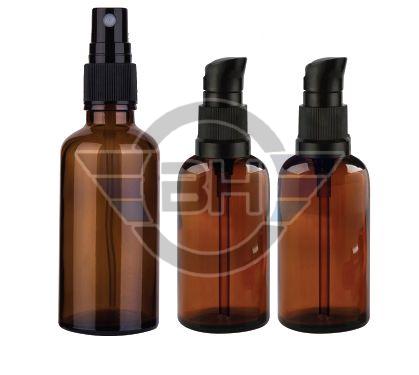 Round Plastic Amber Pump Bottle, Capacity : 5ml, 10ml, 15ml, 20ml, 30ml, 50ml 100ml