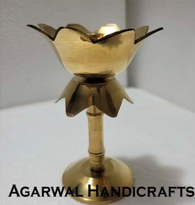 Golden Agarwal Handicrafts Brass Kamal Stand Diya, for Home, Pooja, Temple, Size : 4 Inches