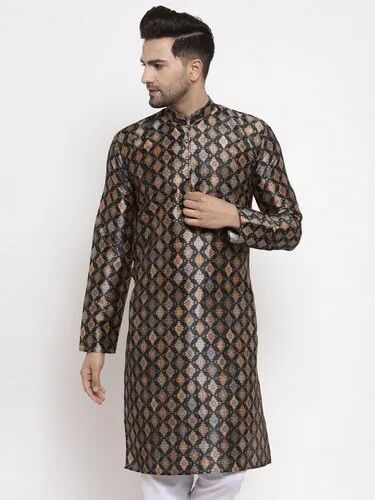 Mens Printed Kurta Pajama Set, Color : Black