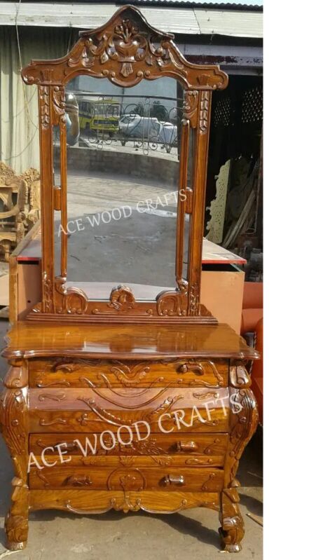 Brown Handcarved Wooden Dressing Table