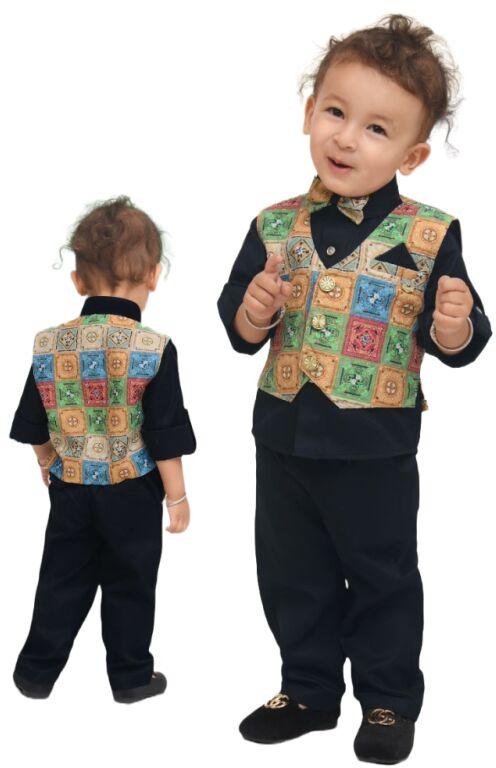 MM780 Black Boys Pant Shirt Jacket Bow Tie Set